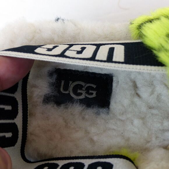 UGG Fluff Yeah Animalia Slippers Women 8 Neon Green Black Leopard Sandals Grunge - Picture 13 of 15